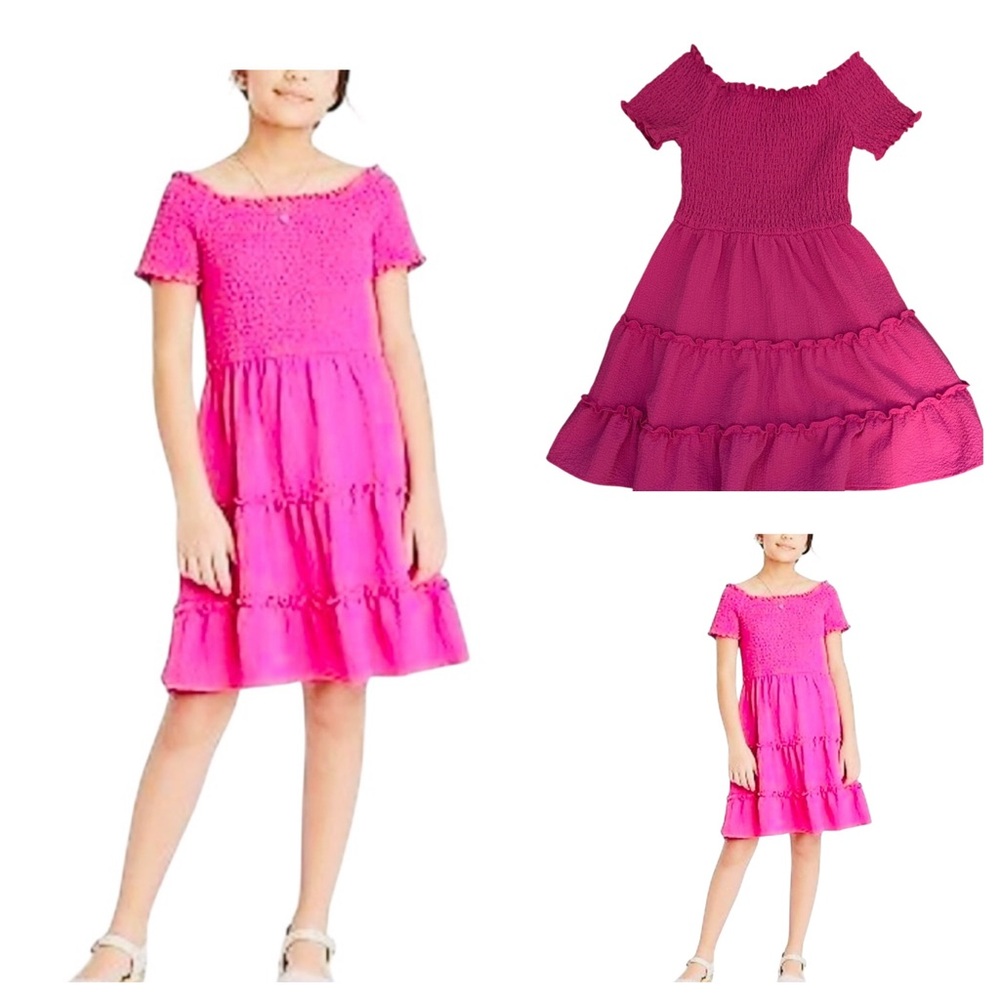 Art Class Pink Smocked Tiered Dress SZ L